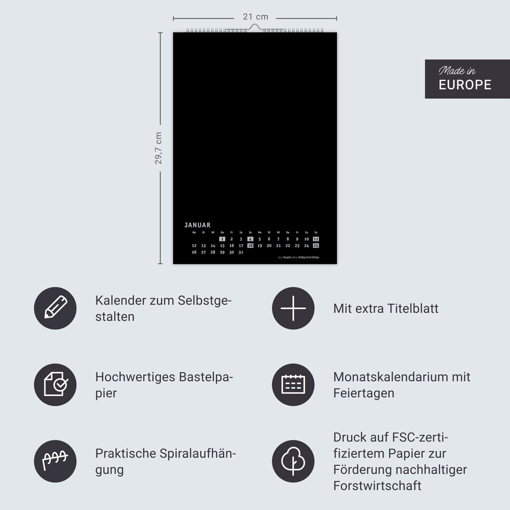 Weitere Ansicht: Premium-Bastelkalender schwarz A4 2026
