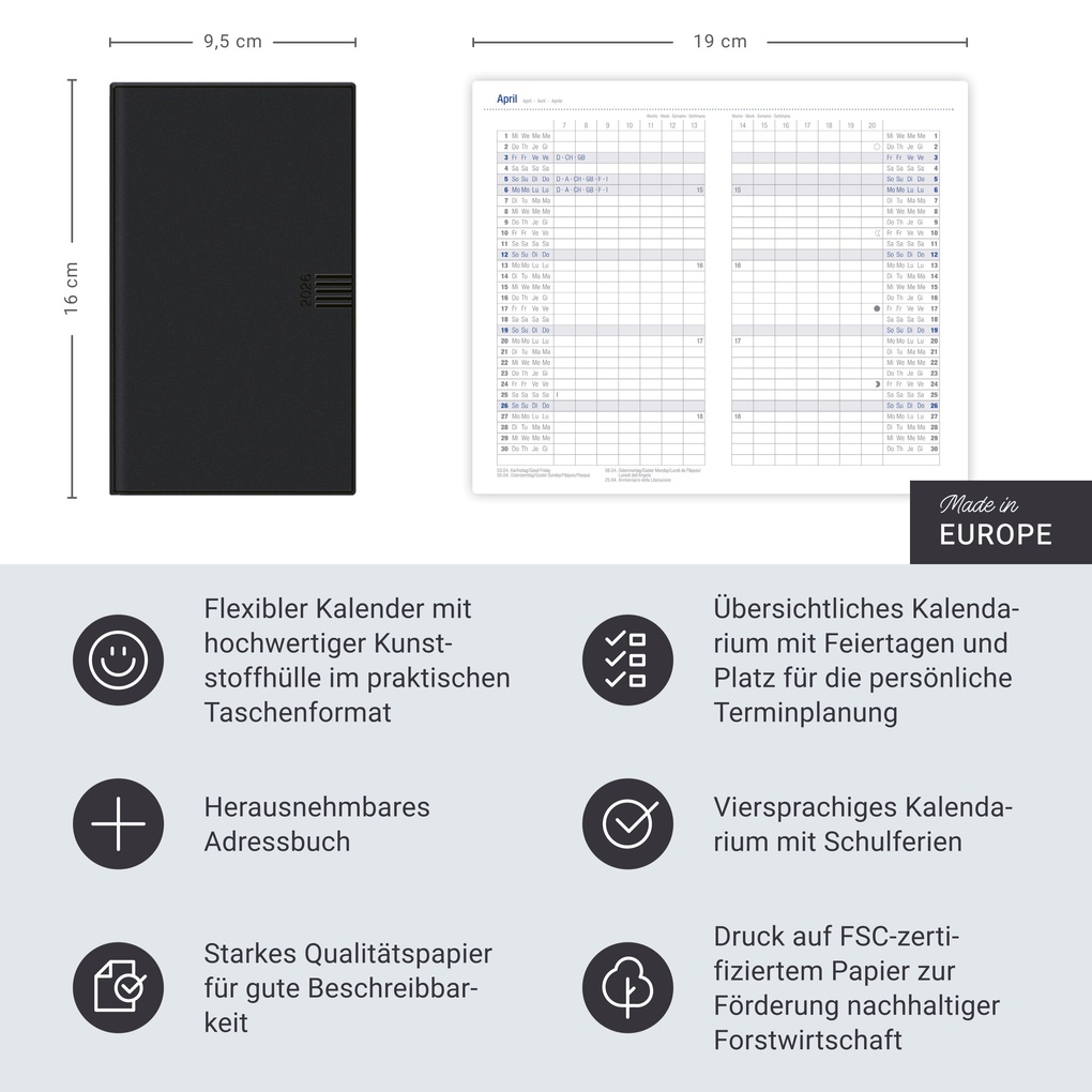 Weitere Ansicht: Leporello, schwarz Kalender 2026