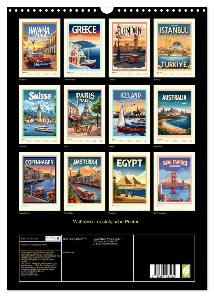 Weitere Ansicht: Weltreise - nostalgische Poster (Wandkalender 2026 DIN A3 hoch), CALVENDO Monatskalender | Peter Roder, Calvendo