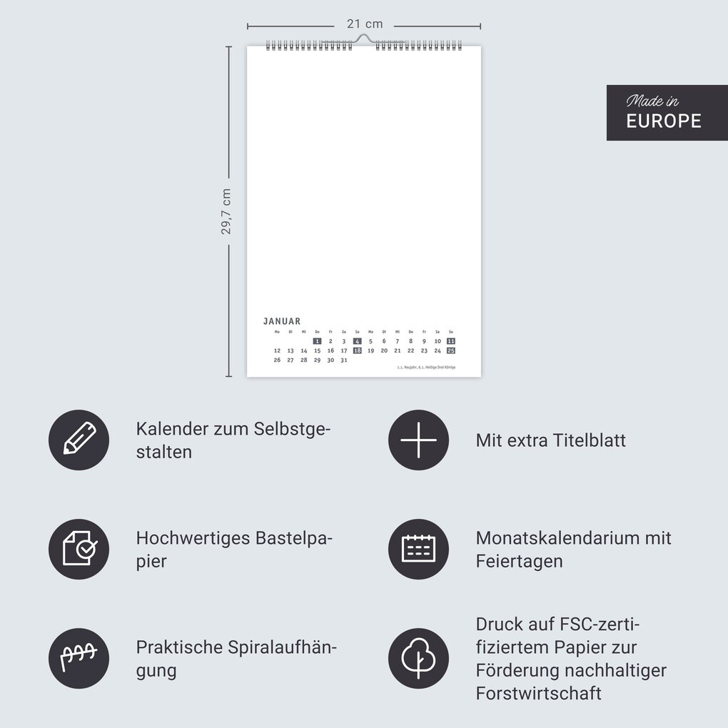 Weitere Ansicht: Premium-Bastelkalender weiß A4 2026