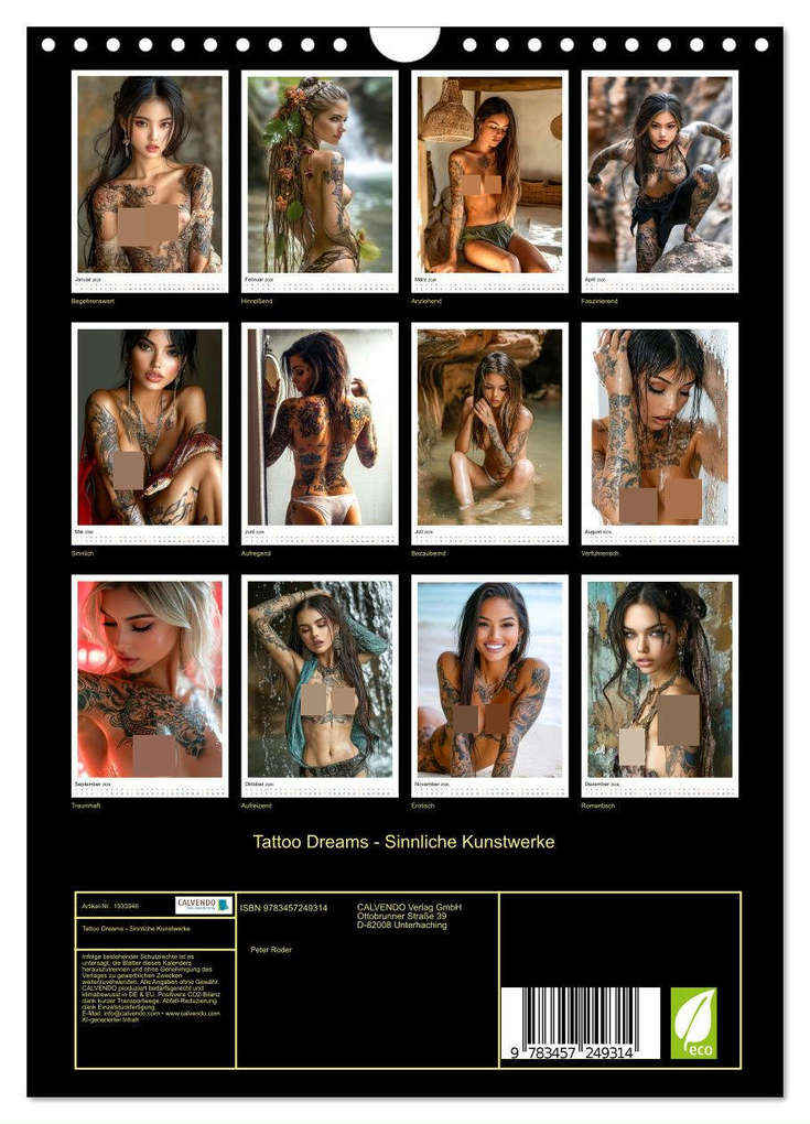 Weitere Ansicht: Tattoo Dreams - Sinnliche Kunstwerke (Wandkalender 2026 DIN A4 hoch), CALVENDO Monatskalender | Peter Roder, Calvendo