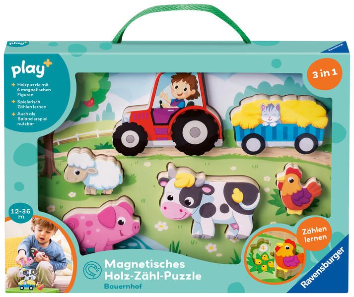 Produktbild: Play+ Magnetisches Holz-Zähl-Puzzle: Bauernhof - ab 12 Monate