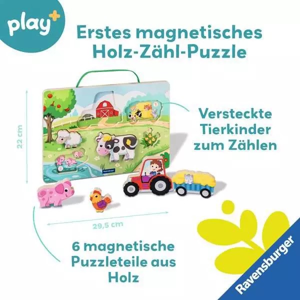 Weitere Ansicht: Play+ Magnetisches Holz-Zähl-Puzzle: Bauernhof - ab 12 Monate