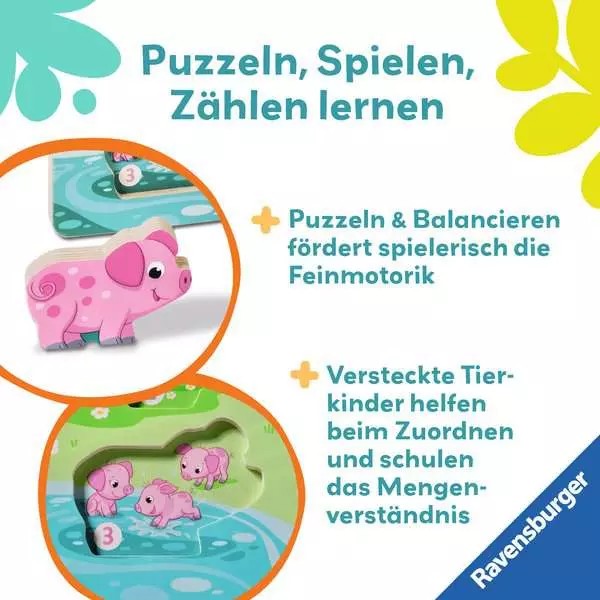 Weitere Ansicht: Play+ Magnetisches Holz-Zähl-Puzzle: Bauernhof - ab 12 Monate