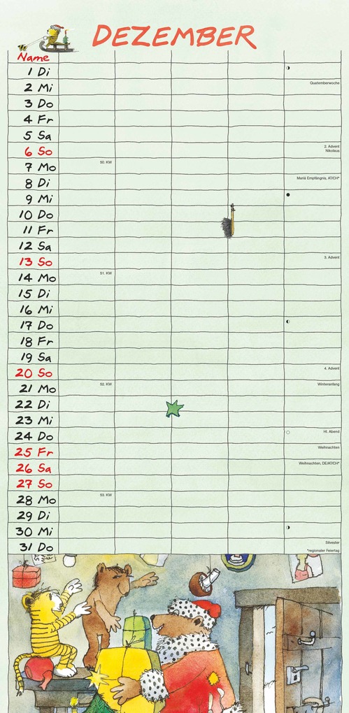 Weitere Ansicht: Janosch 2026 Familienplaner - Familien-Timer - Termin-Planer - Kinder-Kalender - Familien-Kalender - 22x45 | Alpha Edition GmbH & Co. KG