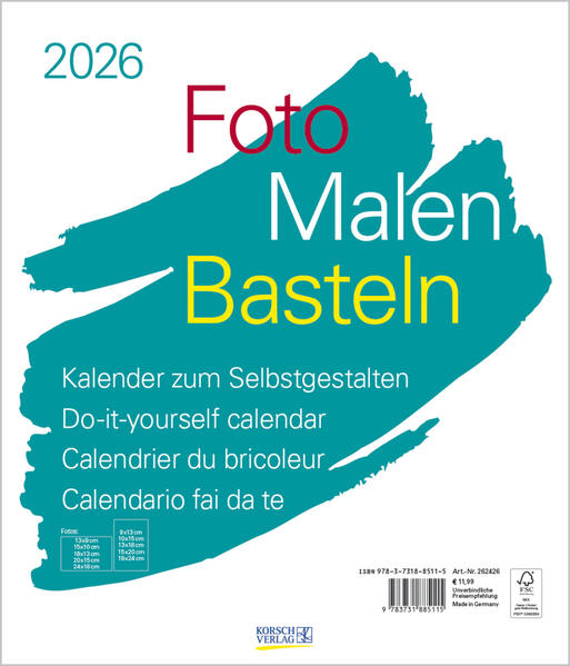 Produktbild: Foto-Malen-Basteln Bastelkalender weiß groß 2026