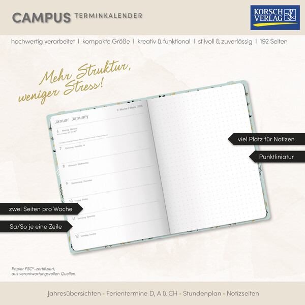 Weitere Ansicht: Terminkalender Campus Mint Flowers 18 Monate 2026/2027