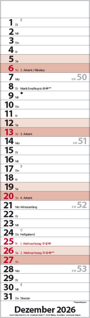 Weitere Ansicht: Streifenplaner Mini Rot 2026