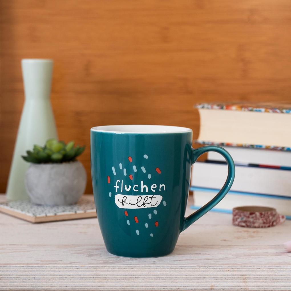 Weitere Ansicht: Tasse mit Motivdruck "fluchen hilft", mit Banderole