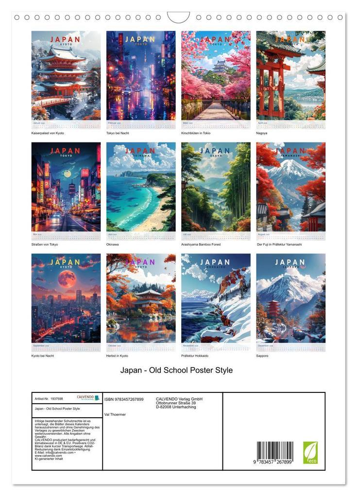Weitere Ansicht: Japan - Old School Poster Style (Wandkalender 2026 DIN A3 hoch), CALVENDO Monatskalender | Val Thoermer, Calvendo