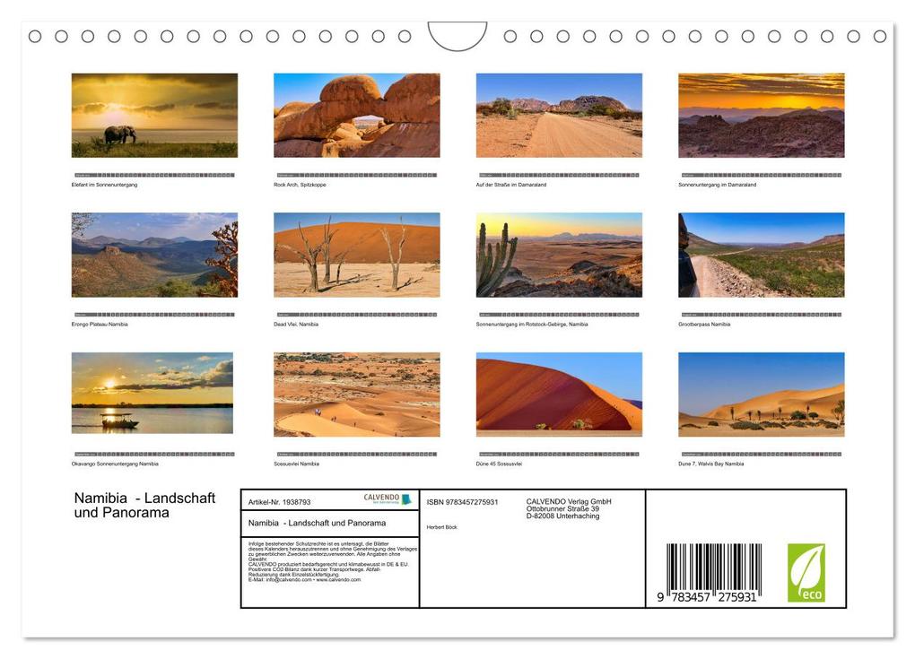 Weitere Ansicht: Namibia - Landschaft und Panorama (Wandkalender 2026 DIN A4 quer), CALVENDO Monatskalender | Herbert Böck, Calvendo