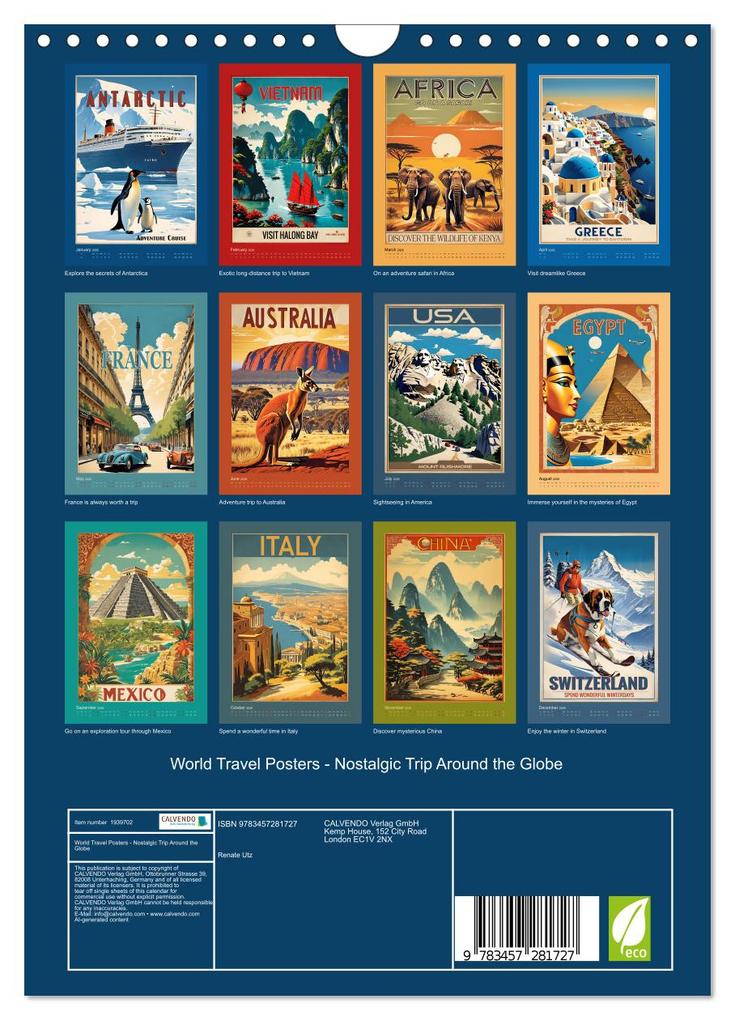 Weitere Ansicht: World Travel Posters - Nostalgic Trip Around the Globe (Wall Calendar 2026 DIN A4 portrait), CALVENDO 12 Month Wall Calendar | Calvendo, Renate Utz
