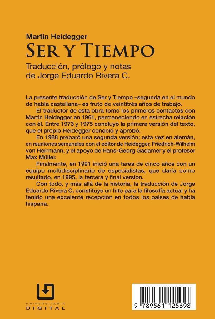 Weitere Ansicht: Ser y tiempo | Martin Heidegger, Jorge Eduardo Rivera