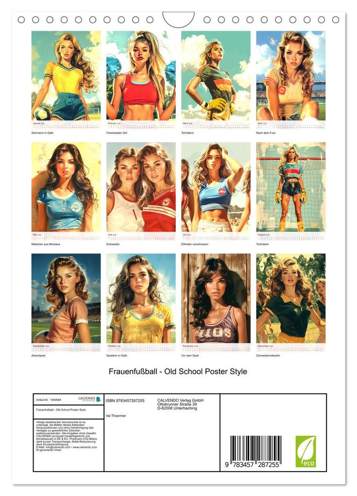 Weitere Ansicht: Frauenfußball - Old School Poster Style (Wandkalender 2026 DIN A4 hoch), CALVENDO Monatskalender | Val Thoermer, Calvendo