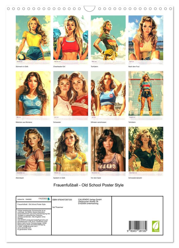 Weitere Ansicht: Frauenfußball - Old School Poster Style (Wandkalender 2026 DIN A3 hoch), CALVENDO Monatskalender | Val Thoermer, Calvendo