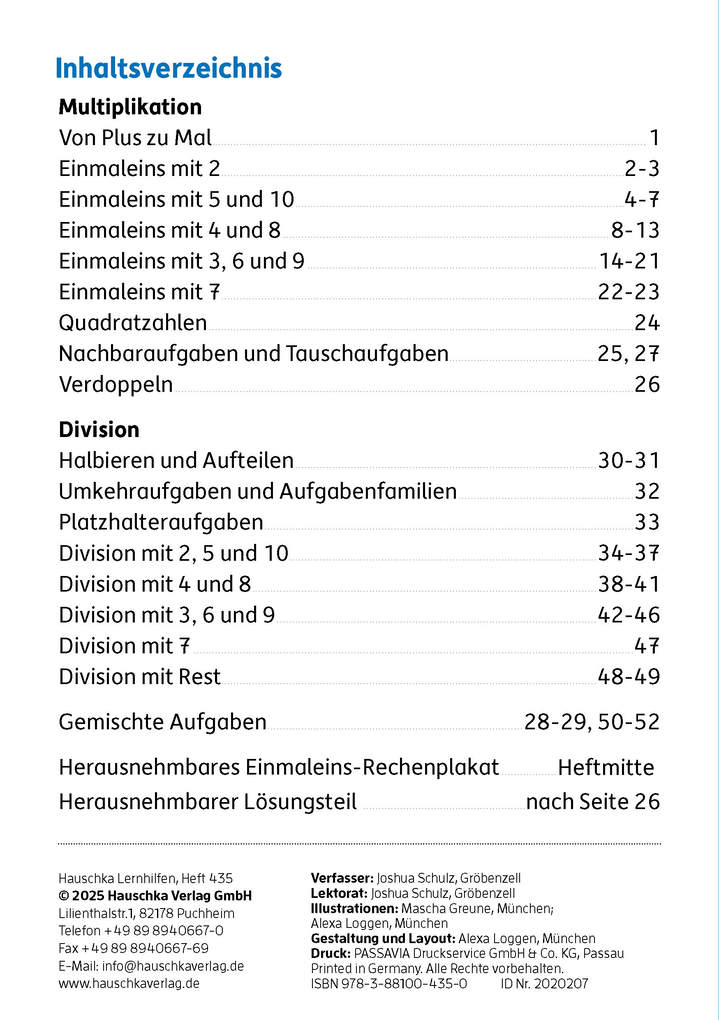 Weitere Ansicht: Mein Übungsheft Einmaleins 2./3. Klasse | Joshua Schulz