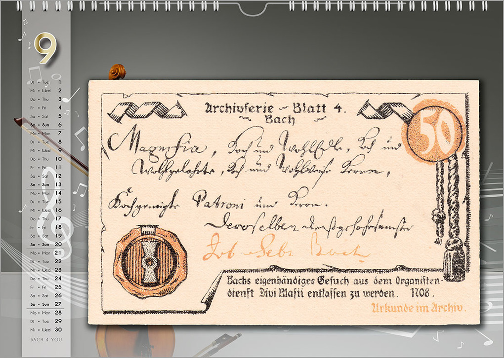 Weitere Ansicht: Komponisten-Kalender, Bach-Kalender, Musik-Kalender 2026, DIN A4 | Peter Bach jr.