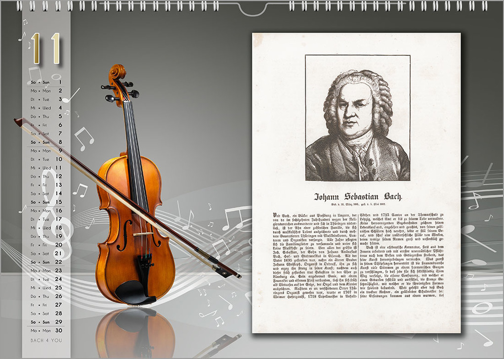 Weitere Ansicht: Komponisten-Kalender, Bach-Kalender, Musik-Kalender 2026, DIN A4 | Peter Bach jr.