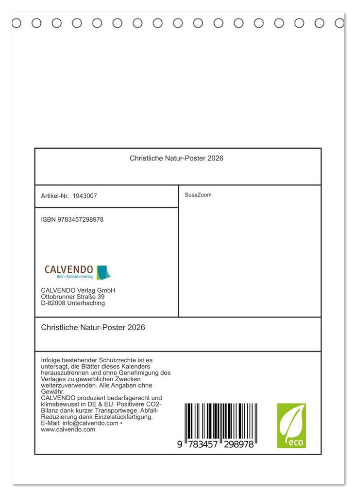 Weitere Ansicht: Christliche Natur-Poster 2026 (Tischkalender 2026 DIN A5 hoch), CALVENDO Monatskalender | SusaZoom SusaZoom, Calvendo, SusaZoom