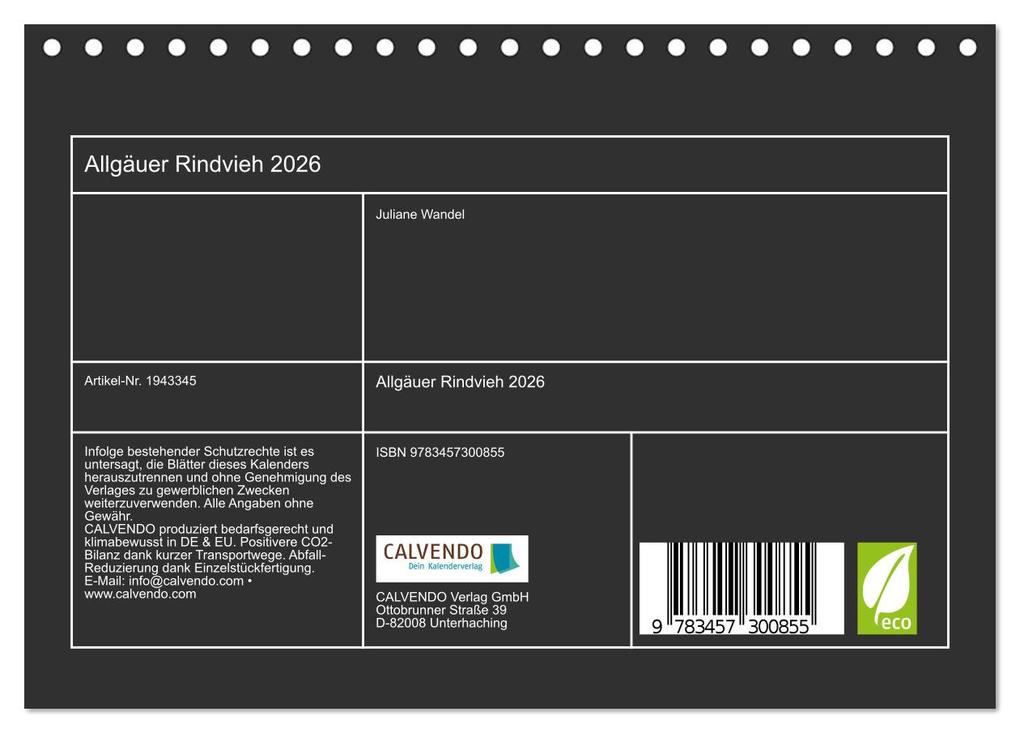 Weitere Ansicht: Allgäuer Rindvieh 2026 (Tischkalender 2026 DIN A5 quer), CALVENDO Monatskalender | Calvendo, Juliane Wandel