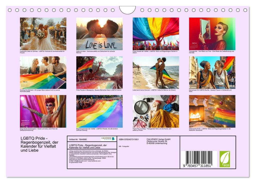 Weitere Ansicht: LGBTQ Pride - Regenbogenzeit, der Kalender für Vielfalt und Liebe (Wandkalender 2026 DIN A4 quer), CALVENDO Monatskalender | MB - Fotografie, Calvendo