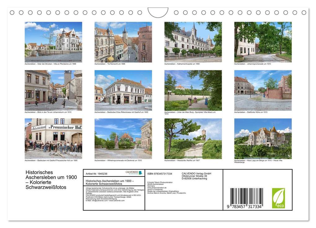 Weitere Ansicht: Historisches Aschersleben um 1900 - Kolorierte Schwarzweißfotos (Wandkalender 2026 DIN A4 quer), CALVENDO Monatskalender | André Tetsch, Calvendo