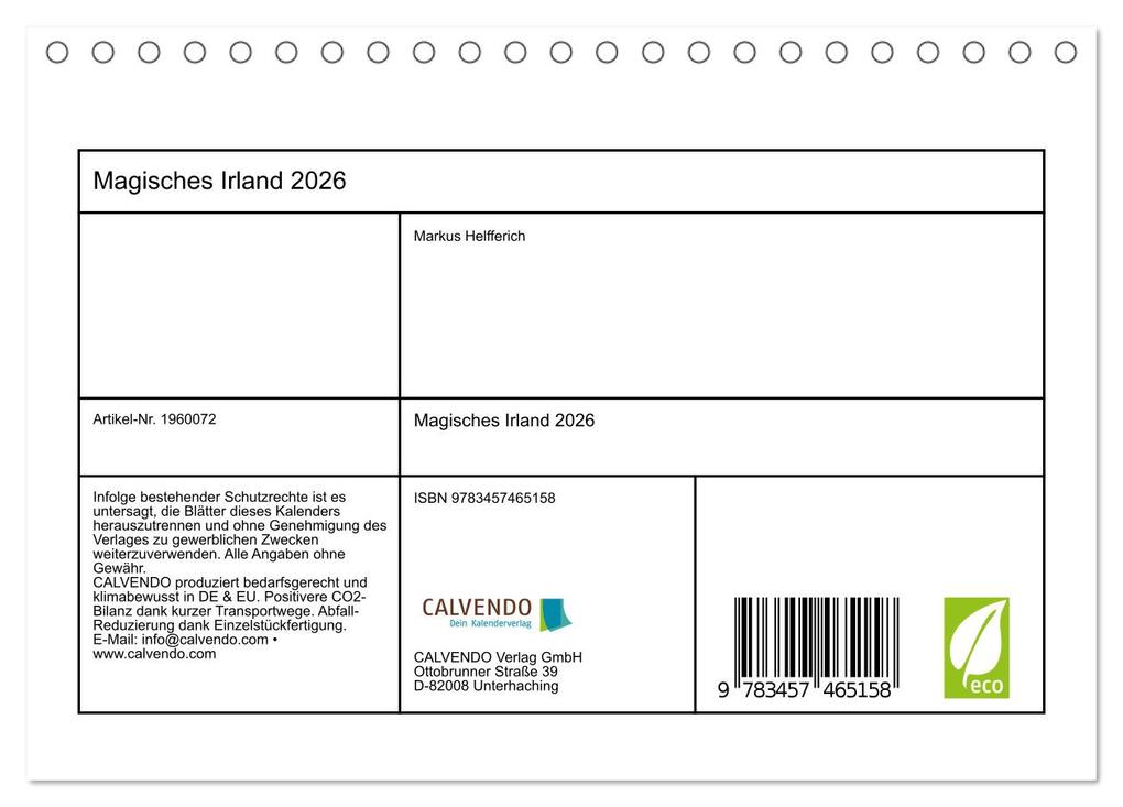 Weitere Ansicht: Magisches Irland 2026 (Tischkalender 2026 DIN A5 quer), CALVENDO Monatskalender | Markus Helfferich, Calvendo