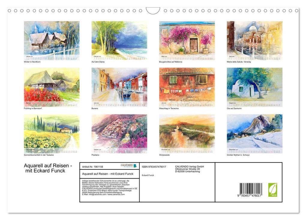 Weitere Ansicht: Aquarell auf Reisen - mit Eckard Funck (Wandkalender 2026 DIN A3 quer), CALVENDO Monatskalender | Calvendo, Eckard Funck