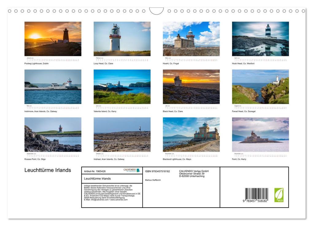 Weitere Ansicht: Leuchttürme Irlands (Wandkalender 2026 DIN A3 quer), CALVENDO Monatskalender | Markus Helfferich, Calvendo