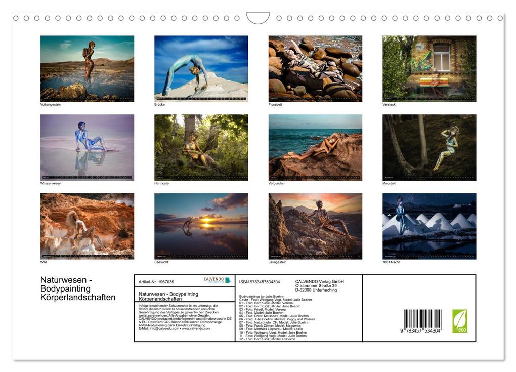Weitere Ansicht: Naturwesen - Bodypainting Körperlandschaften (Wandkalender 2026 DIN A3 quer), CALVENDO Monatskalender | Julie Boehm, Calvendo