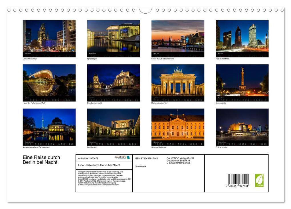 Weitere Ansicht: Eine Reise durch Berlin bei Nacht (Wandkalender 2026 DIN A3 quer), CALVENDO Monatskalender | Oliver Nowak, Calvendo