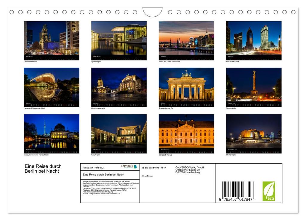 Weitere Ansicht: Eine Reise durch Berlin bei Nacht (Wandkalender 2026 DIN A4 quer), CALVENDO Monatskalender | Oliver Nowak, Calvendo