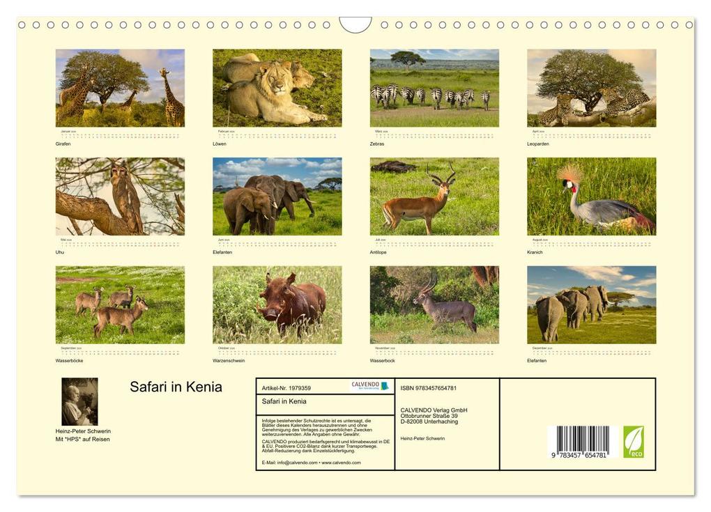 Weitere Ansicht: Safari in Kenia (Wandkalender 2026 DIN A3 quer), CALVENDO Monatskalender | Calvendo, Heinz-Peter Schwerin