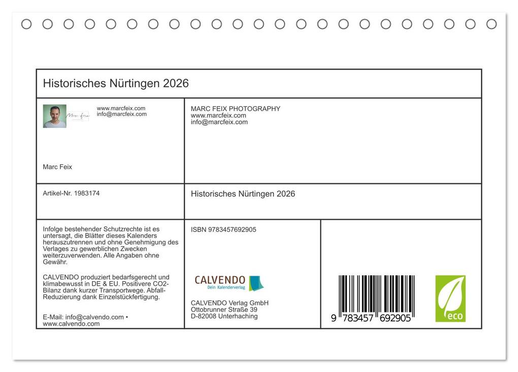 Weitere Ansicht: Historisches Nürtingen 2026 (Tischkalender 2026 DIN A5 quer), CALVENDO Monatskalender | Marc Feix, Calvendo