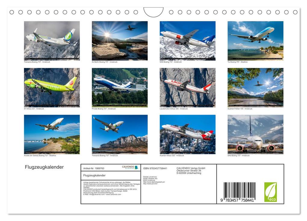 Weitere Ansicht: Flugzeugkalender (Wandkalender 2026 DIN A4 quer), CALVENDO Monatskalender | Calvendo, Danijel Jovanovic