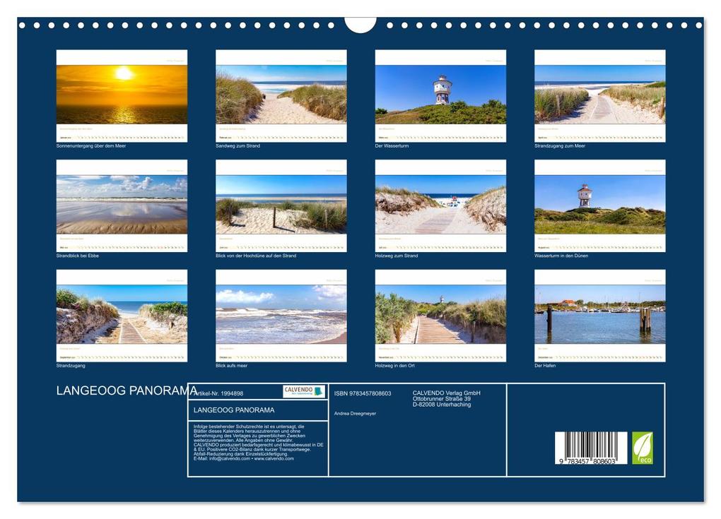 Weitere Ansicht: LANGEOOG PANORAMA (Wandkalender 2026 DIN A3 quer), CALVENDO Monatskalender | Andrea Dreegmeyer, Calvendo