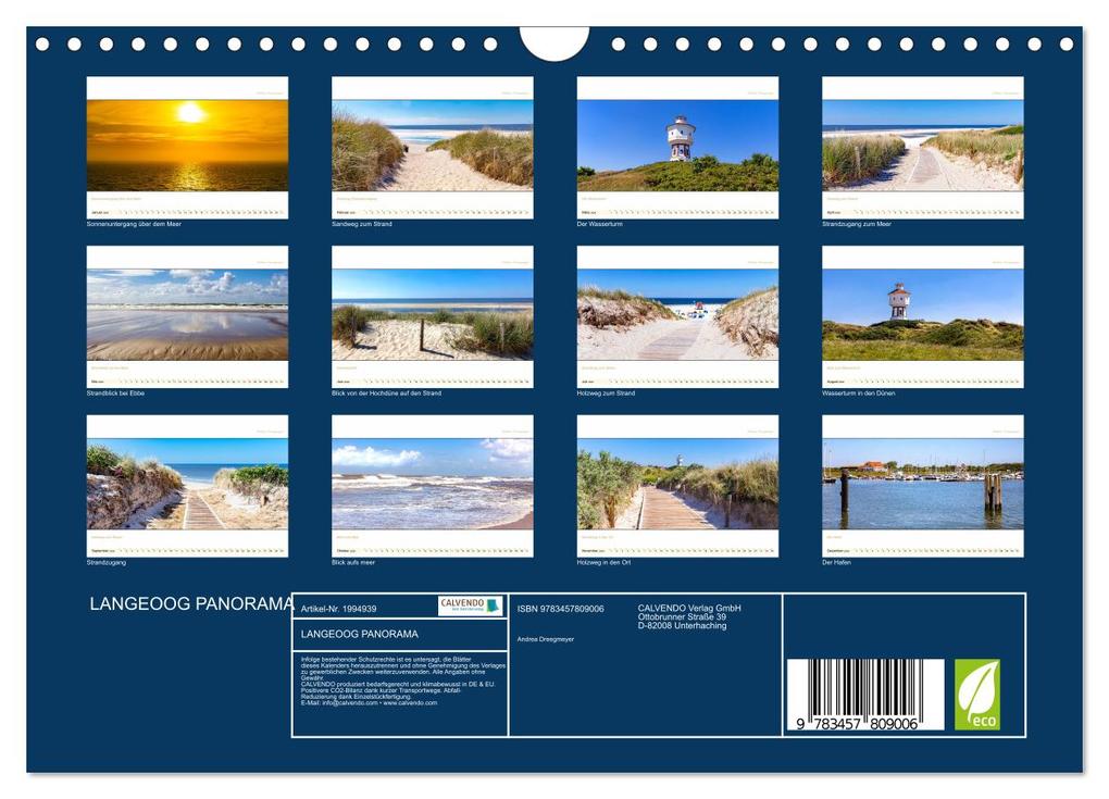 Weitere Ansicht: LANGEOOG PANORAMA (Wandkalender 2026 DIN A4 quer), CALVENDO Monatskalender | Andrea Dreegmeyer, Calvendo