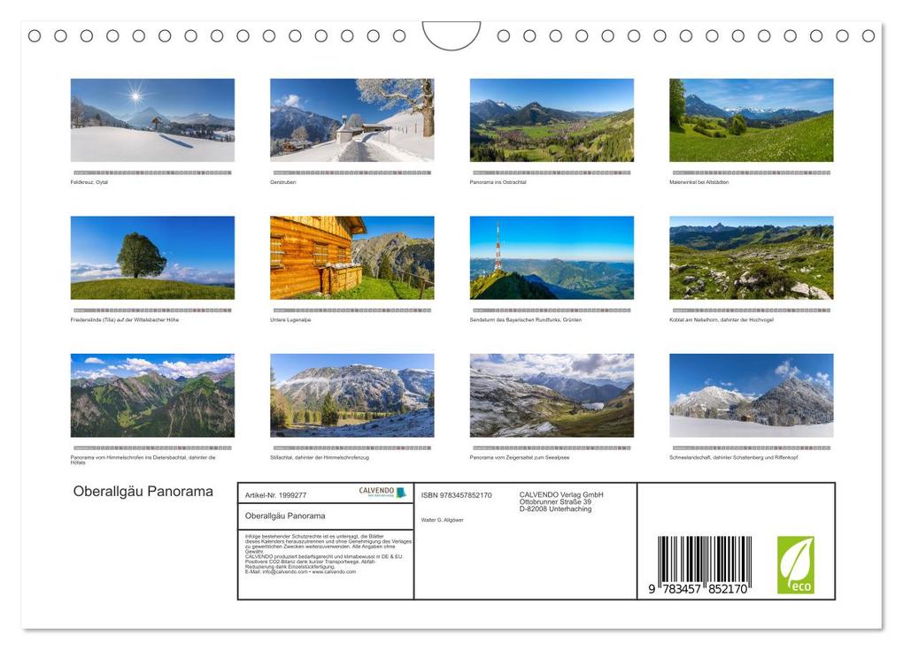 Weitere Ansicht: Oberallgäu Panorama (Wandkalender 2026 DIN A4 quer), CALVENDO Monatskalender | Walter G. Allgöwer, Calvendo