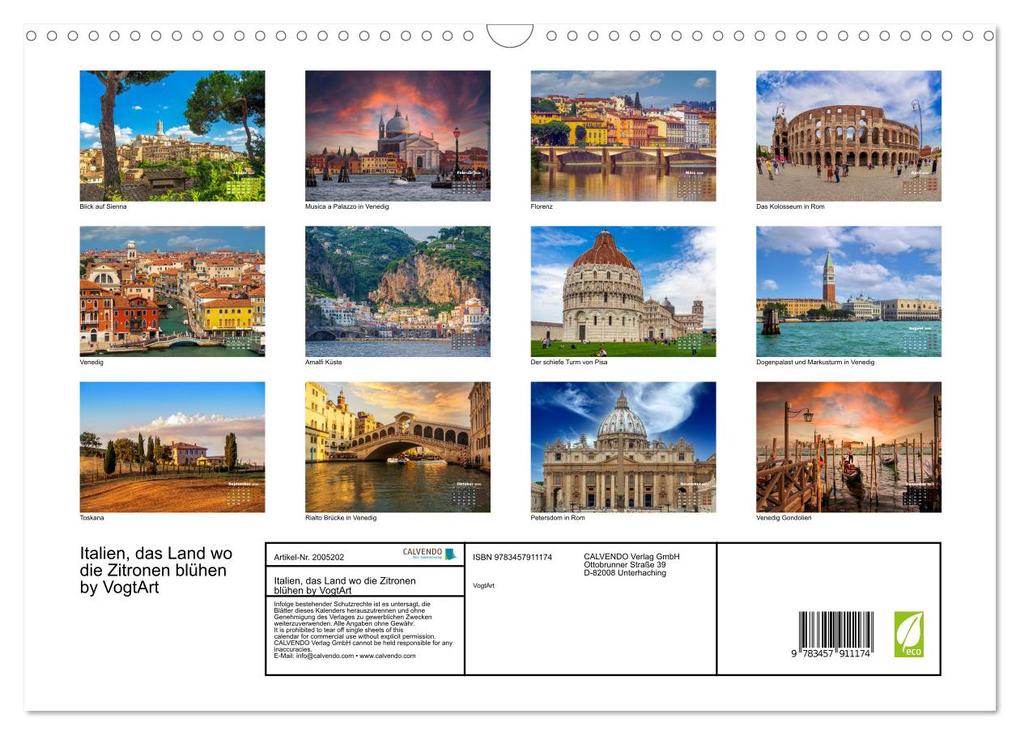 Weitere Ansicht: Italien, das Land wo die Zitronen blühen by VogtArt (Wandkalender 2026 DIN A3 quer), CALVENDO Monatskalender | VogtArt VogtArt, Calvendo, VogtArt
