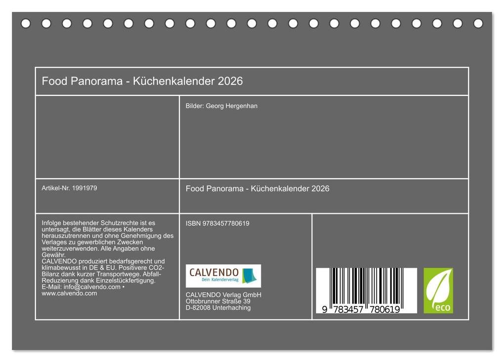 Weitere Ansicht: Food Panorama - Küchenkalender 2026 (Tischkalender 2026 DIN A5 quer), CALVENDO Monatskalender | Georg Hergenhan, Calvendo