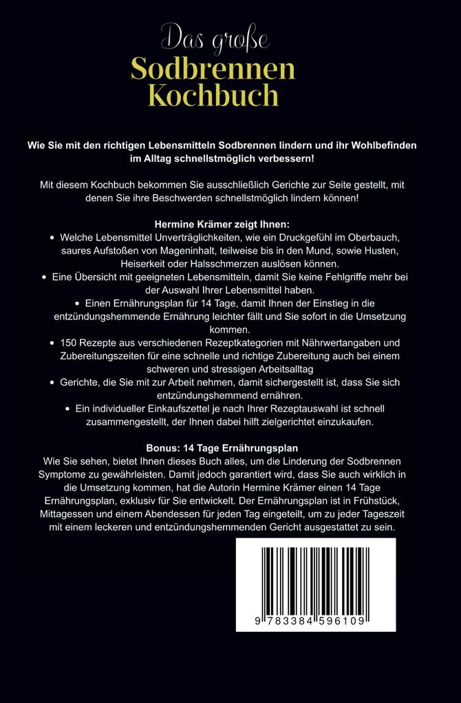 Weitere Ansicht: Das große Sodbrennen Kochbuch! Inklusive 14 Tage Ernährungsplan und praktischem Ernährungsratgeber! | Hermine Krämer