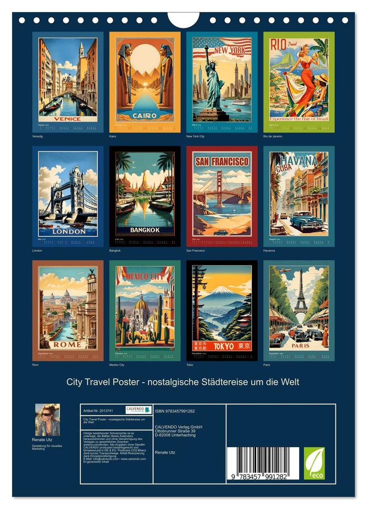 Weitere Ansicht: City Travel Poster - nostalgische Städtereise um die Welt (Wandkalender 2026 DIN A4 hoch), CALVENDO Monatskalender | Calvendo, Renate Utz
