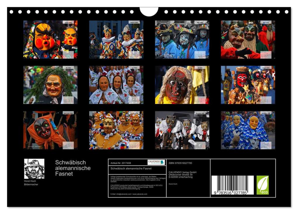 Weitere Ansicht: Schwäbisch alemannische Fasnet (Wandkalender 2026 DIN A4 quer), CALVENDO Monatskalender | Horst Hoch, Calvendo