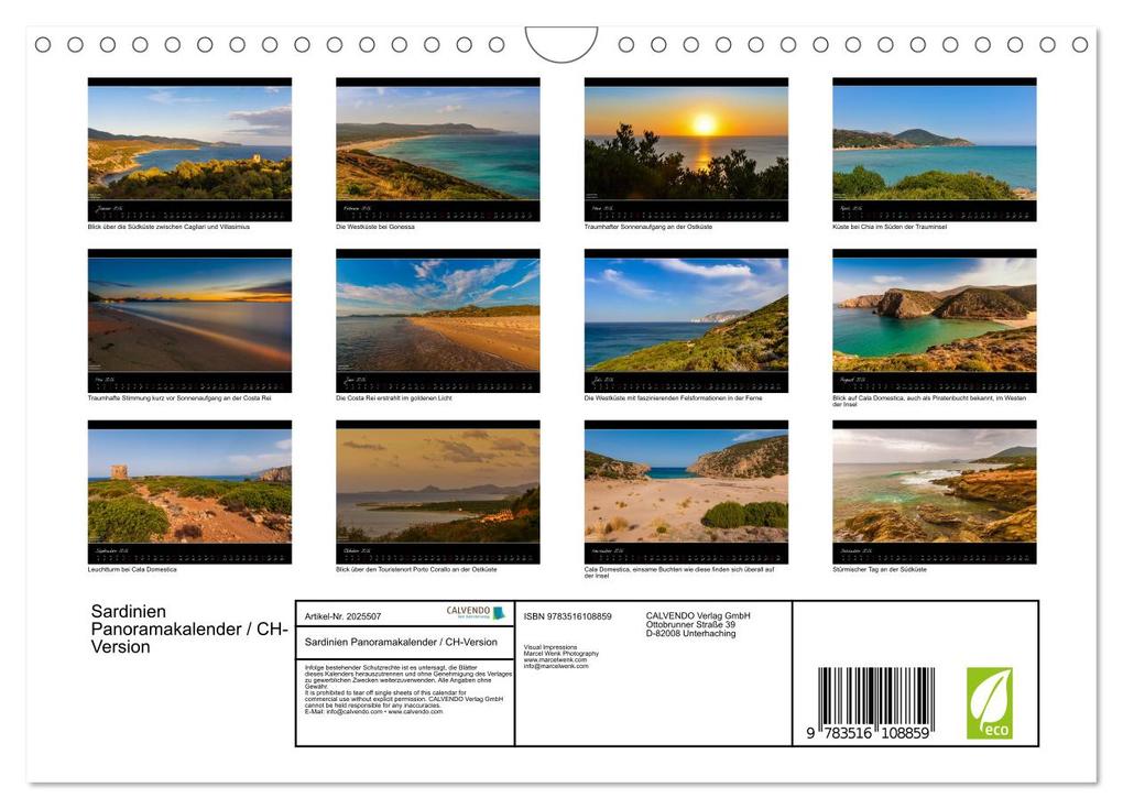 Weitere Ansicht: Sardinien Panoramakalender / CH-Version (Wandkalender 2026 DIN A4 quer), CALVENDO Monatskalender | Marcel Wenk, Calvendo
