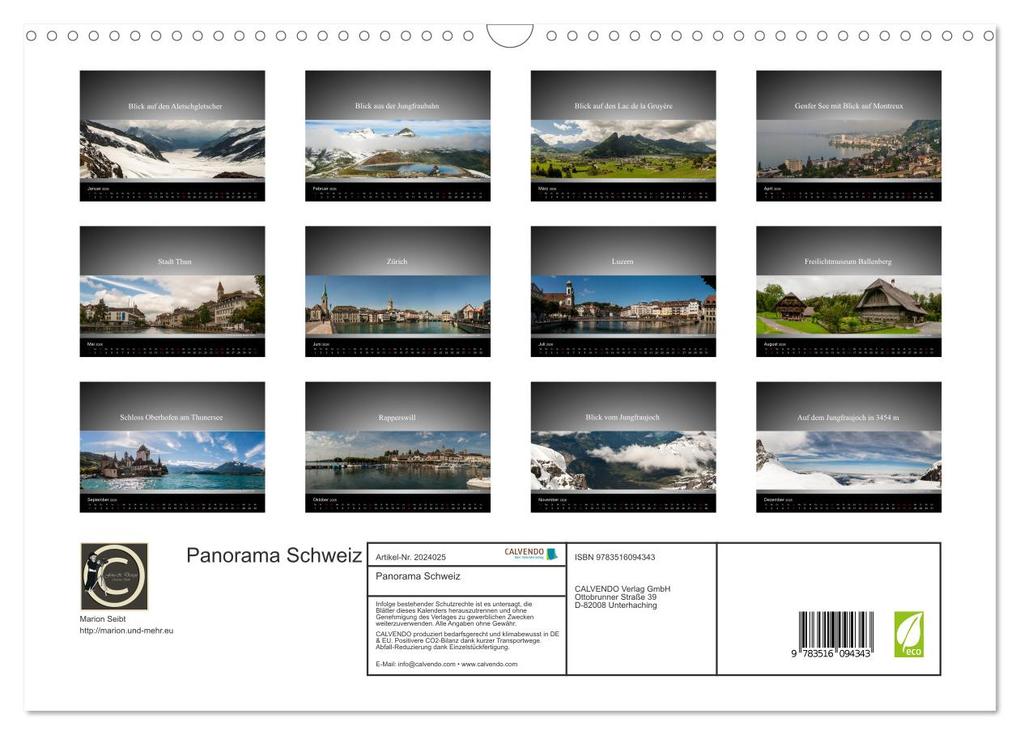 Weitere Ansicht: Panorama Schweiz (Wandkalender 2026 DIN A3 quer), CALVENDO Monatskalender | Marion Seibt, Calvendo