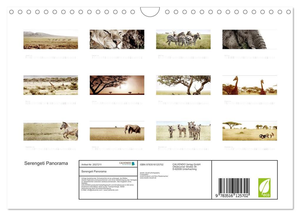 Weitere Ansicht: Serengeti Panorama (Wandkalender 2026 DIN A4 quer), CALVENDO Monatskalender | studio visuell photography, Calvendo