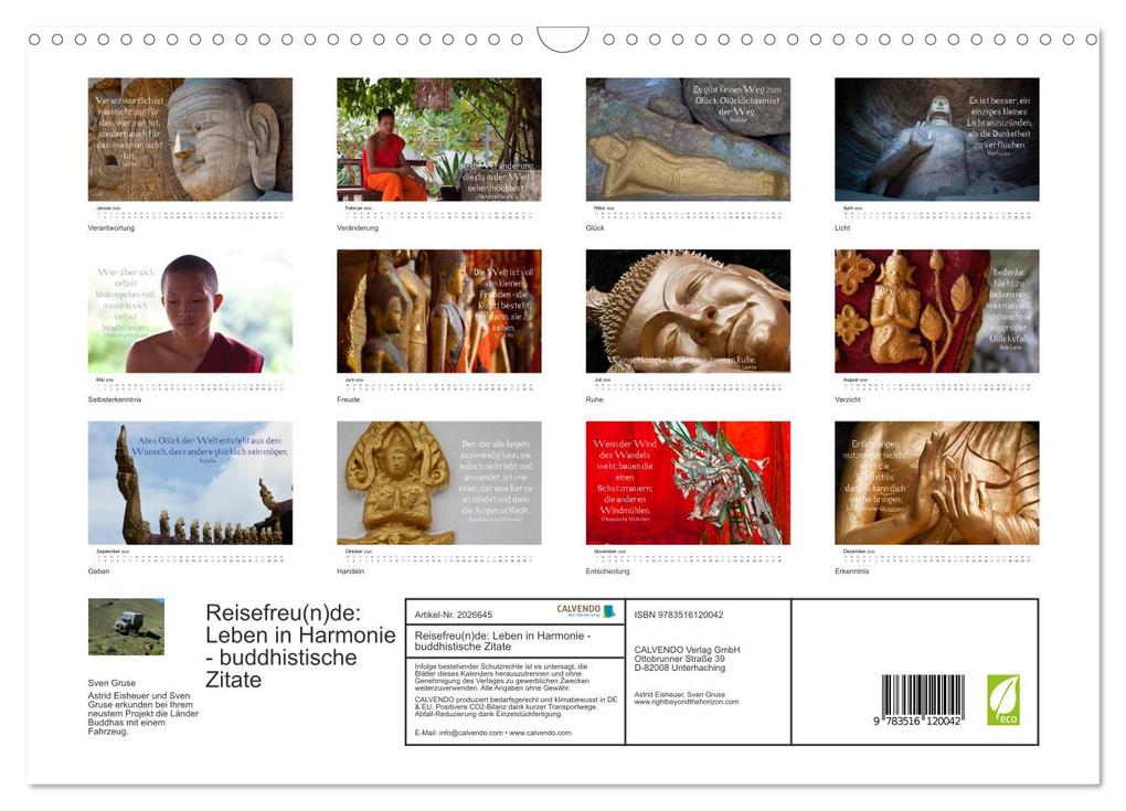 Weitere Ansicht: Reisefreu(n)de: Leben in Harmonie - buddhistische Zitate (Wandkalender 2026 DIN A3 quer), CALVENDO Monatskalender | Sven Gruse, Calvendo