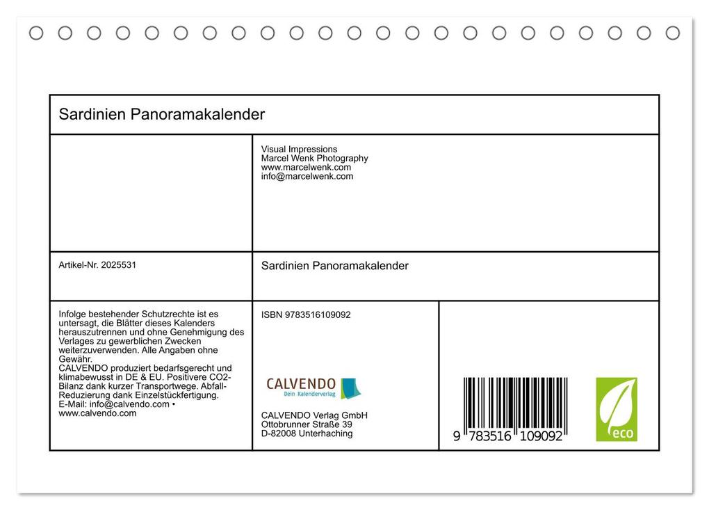 Weitere Ansicht: Sardinien Panoramakalender (Tischkalender 2026 DIN A5 quer), CALVENDO Monatskalender | Marcel Wenk, Calvendo