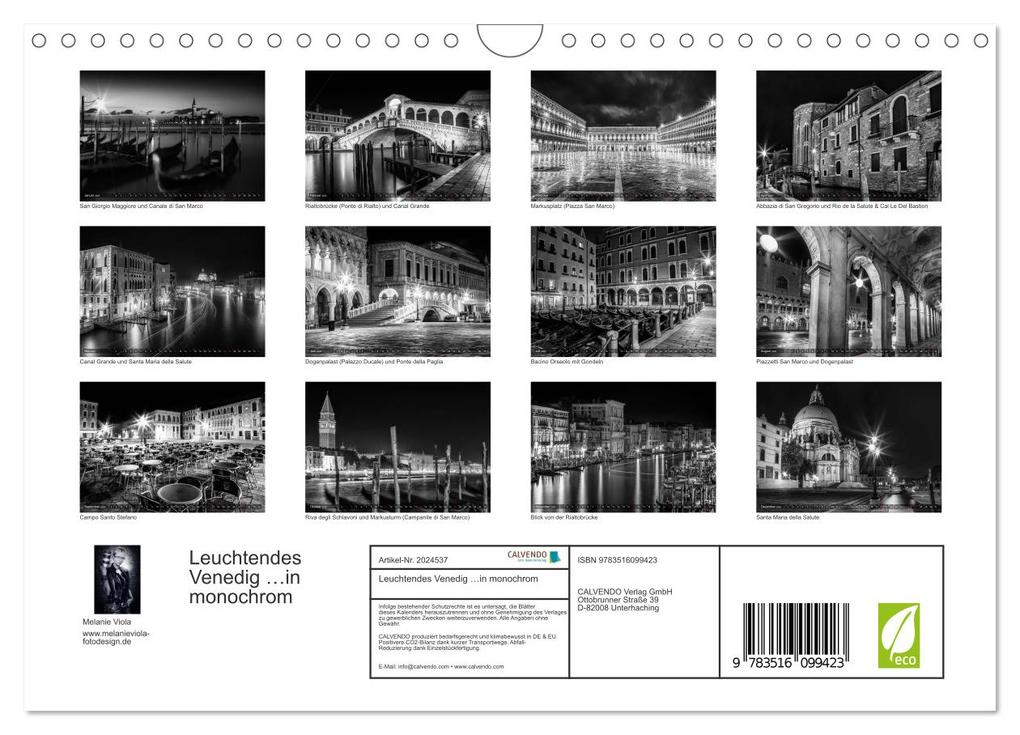 Weitere Ansicht: Leuchtendes Venedig ...in monochrom (Wandkalender 2026 DIN A4 quer), CALVENDO Monatskalender | Melanie Viola, Calvendo