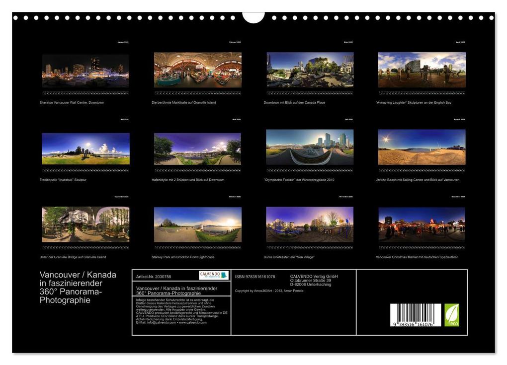 Weitere Ansicht: Vancouver / Kanada in faszinierender 360° Panorama-Photographie (Wandkalender 2026 DIN A3 quer), CALVENDO Monatskalender | Copyright by AmosArtwork, Armin Portele, Calvendo